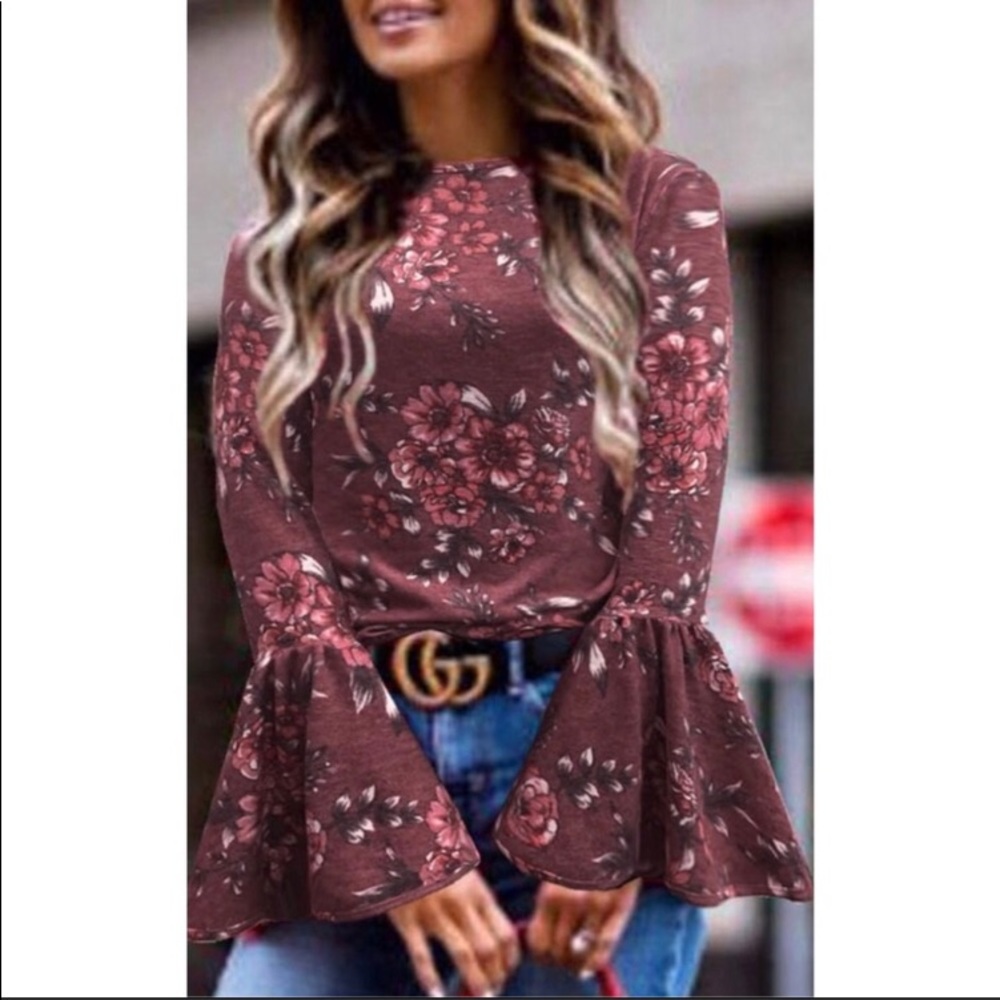 ❤️SOLD❤️ Trendy floral mauve top